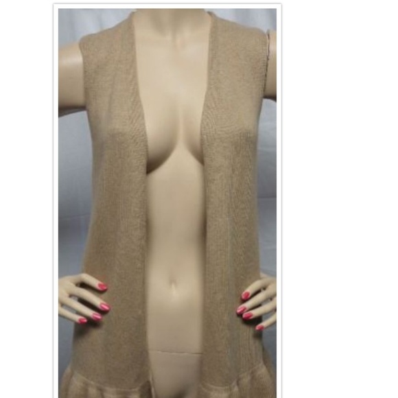 TAN FALL CASUAL PEPLUM OPEN LONG VEST SWEATER - Picture 2 of 3